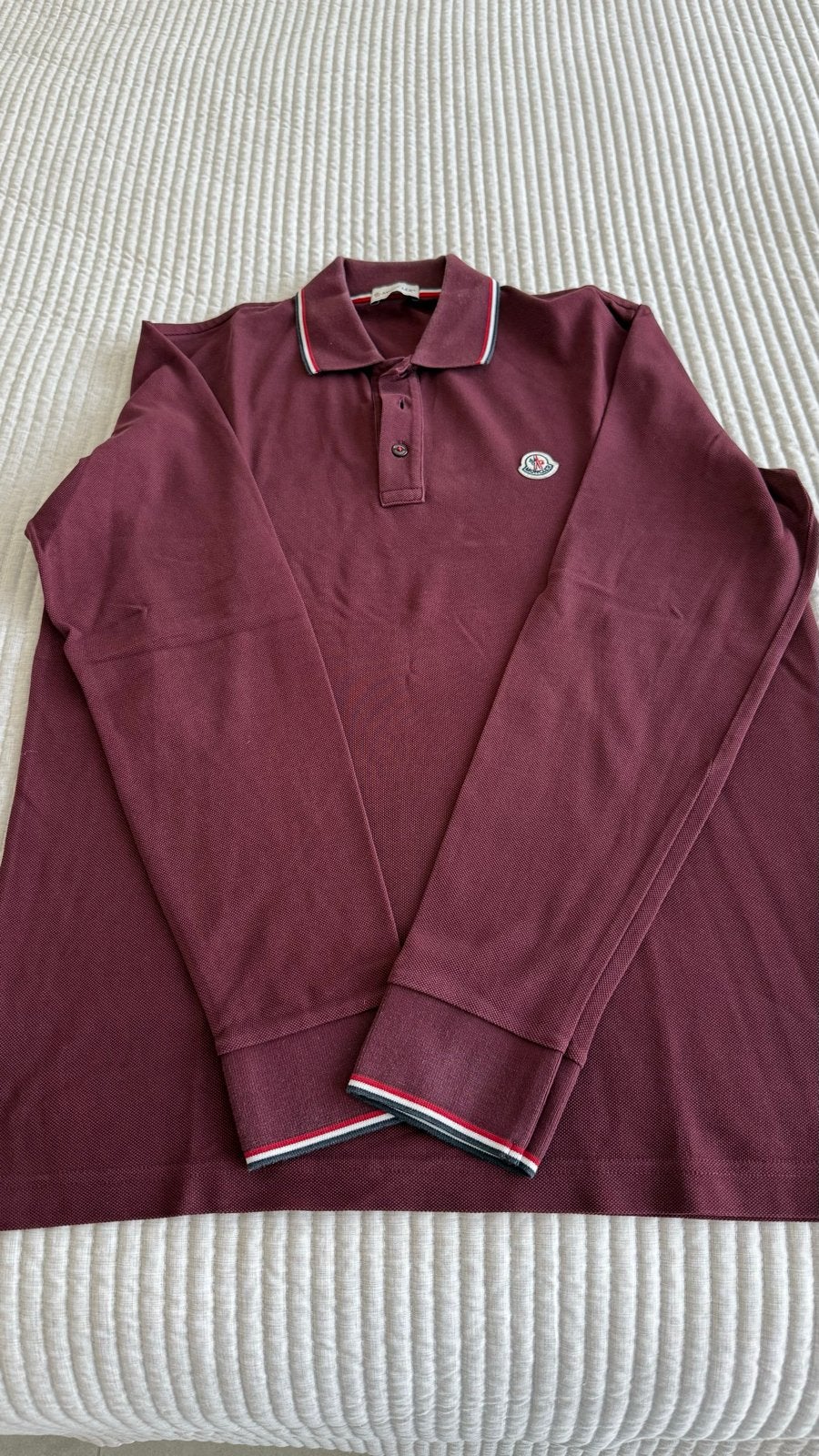 Moncler Polo Lange Mouwen Maat L - Bordeauxrood, Ophalen of Verzenden, Zo goed als nieuw, Maat 52/54 (L), Rood