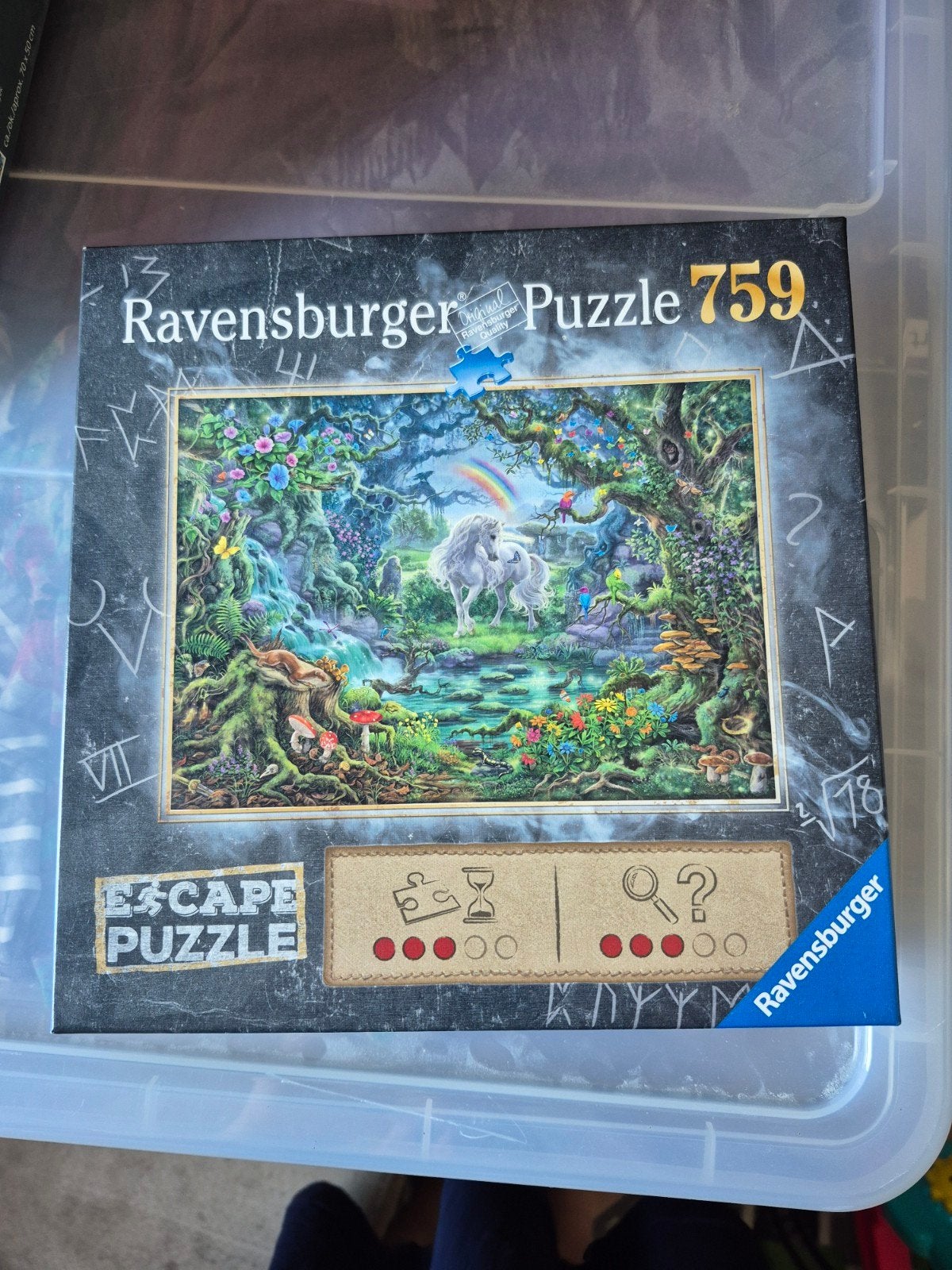 escape puzzel unicorn ravensburger, Ophalen of Verzenden, 500 t/m 1500 stukjes, Gebruikt, Legpuzzel