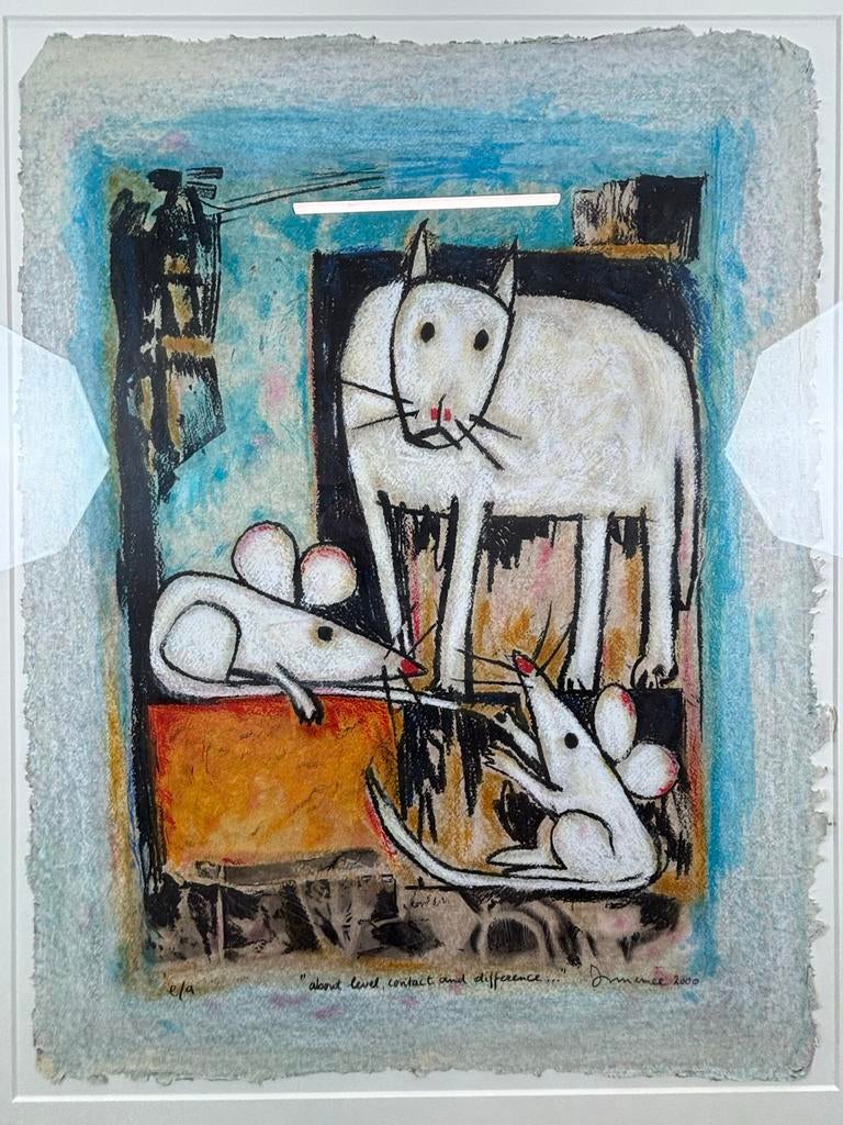 Innemee - Kat en muizen - e/a zeefdruk gesigneerd, Antiek en Kunst, Kunst | Schilderijen | Modern, Ophalen