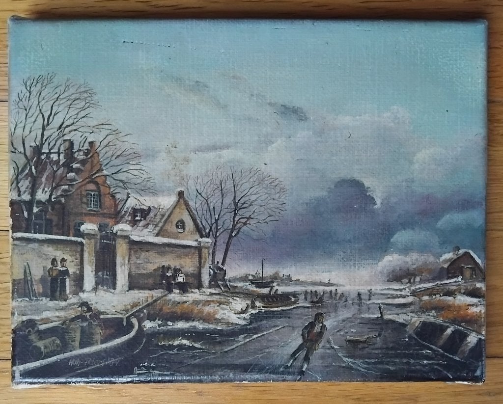 Dutch winterlandschap, H. Peters, olieverf op doek., Ophalen of Verzenden, Landschap, Olieverf, Klassiek