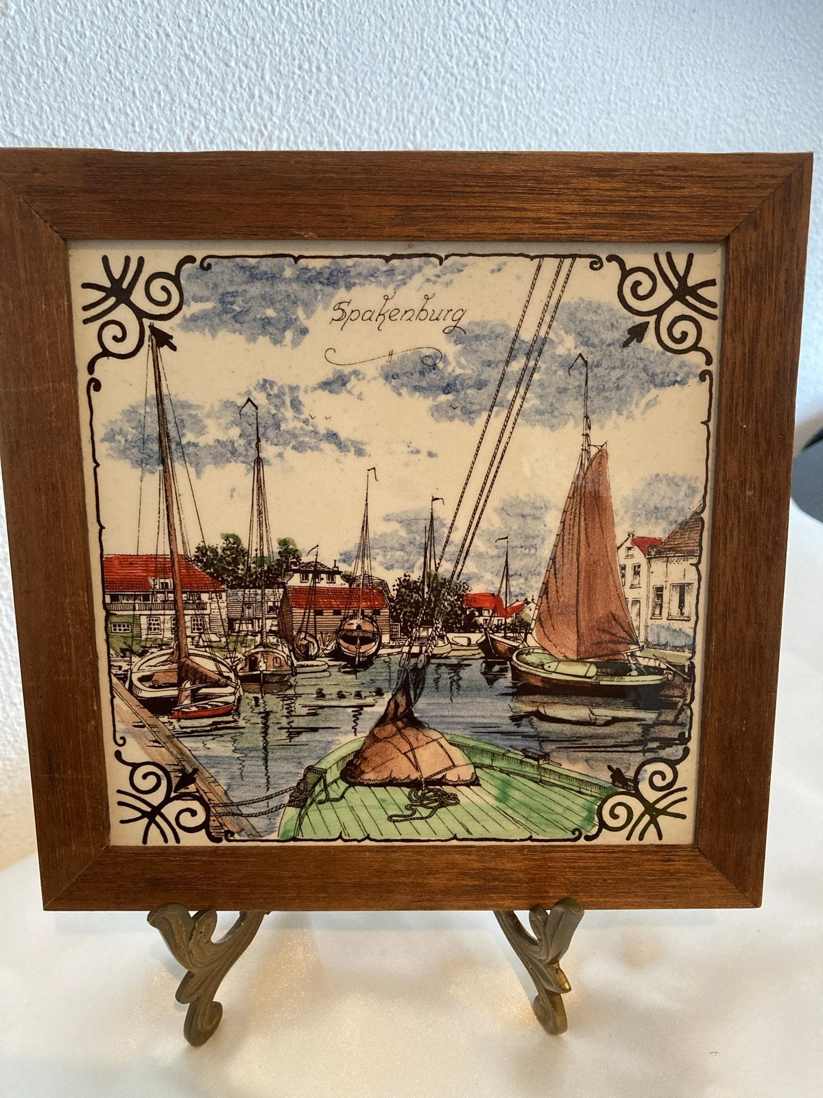 Royal Mosa tegel Spakenburgse botters in de haven., Antiek en Kunst, Ophalen of Verzenden
