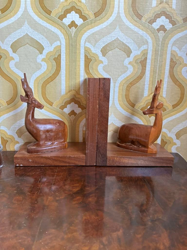 Vintage teak houten boekensteunen, Ophalen of Verzenden