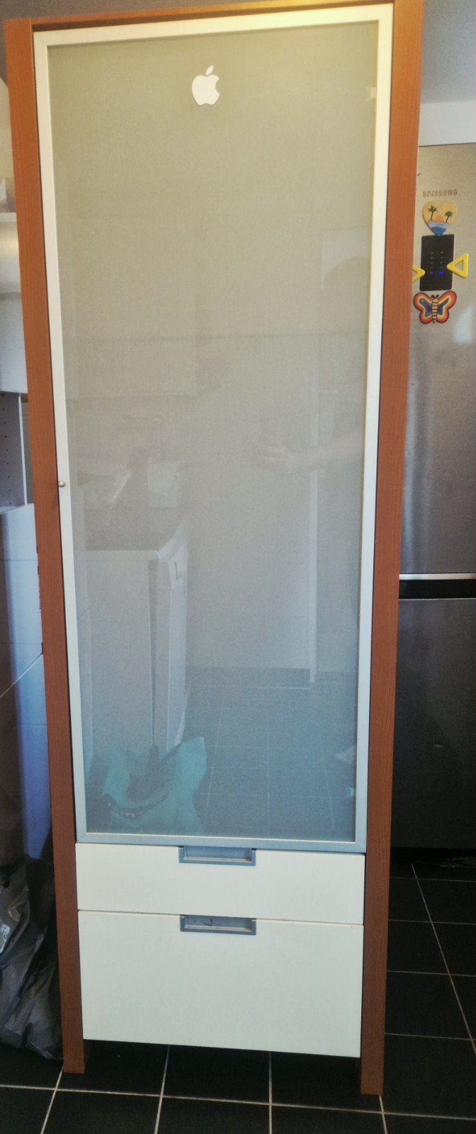 Houten kast met glazen deur en lades, Ophalen, Gebruikt, Met deur(en), Glas