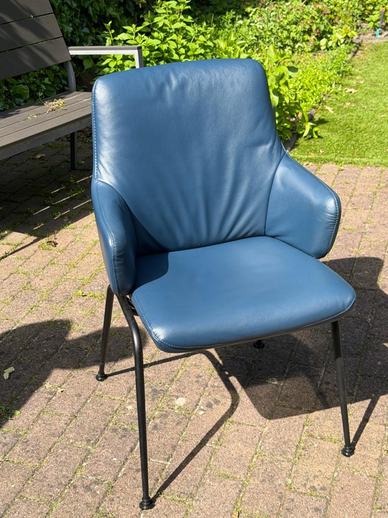4 stuks Stressless Oxford Blue Stoel met Armleuningen, Ophalen, Blauw, Leer, Zo goed als nieuw