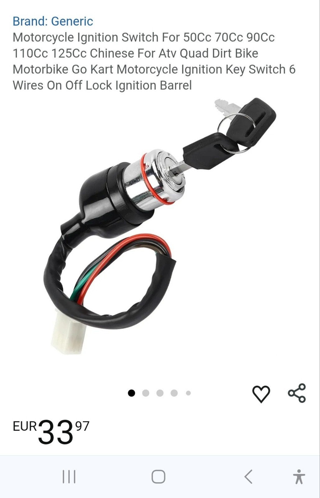 Motorbike ignition switch / 4 bins, Ophalen, Nieuw