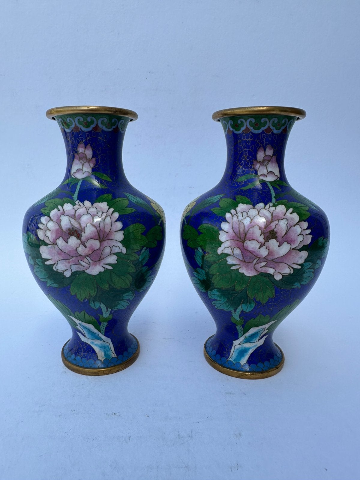 Stel Chinese  blauwe cloisonne vazen, Antiek en Kunst, Antiek | Vazen, Ophalen of Verzenden