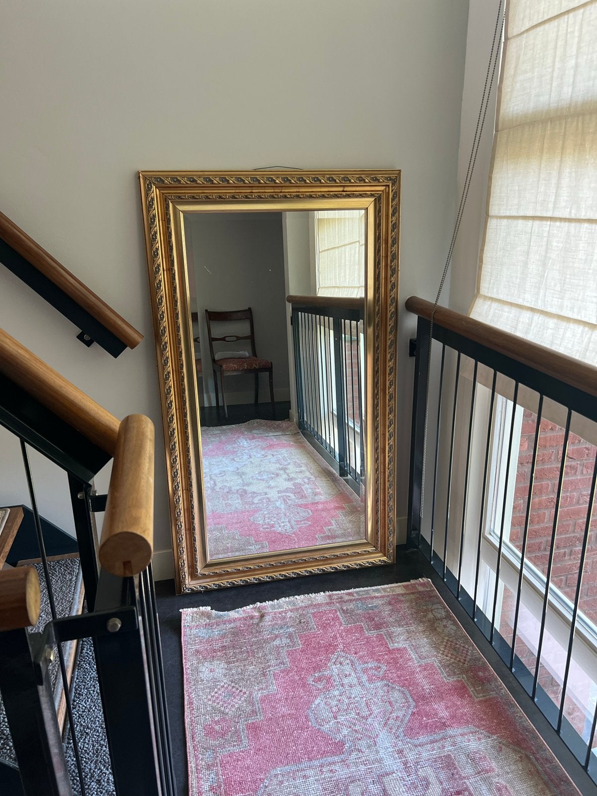 Grote gouden spiegel met geslepen glas, Antiek en Kunst, Ophalen, Rechthoekig, 50 tot 100 cm, 100 tot 150 cm