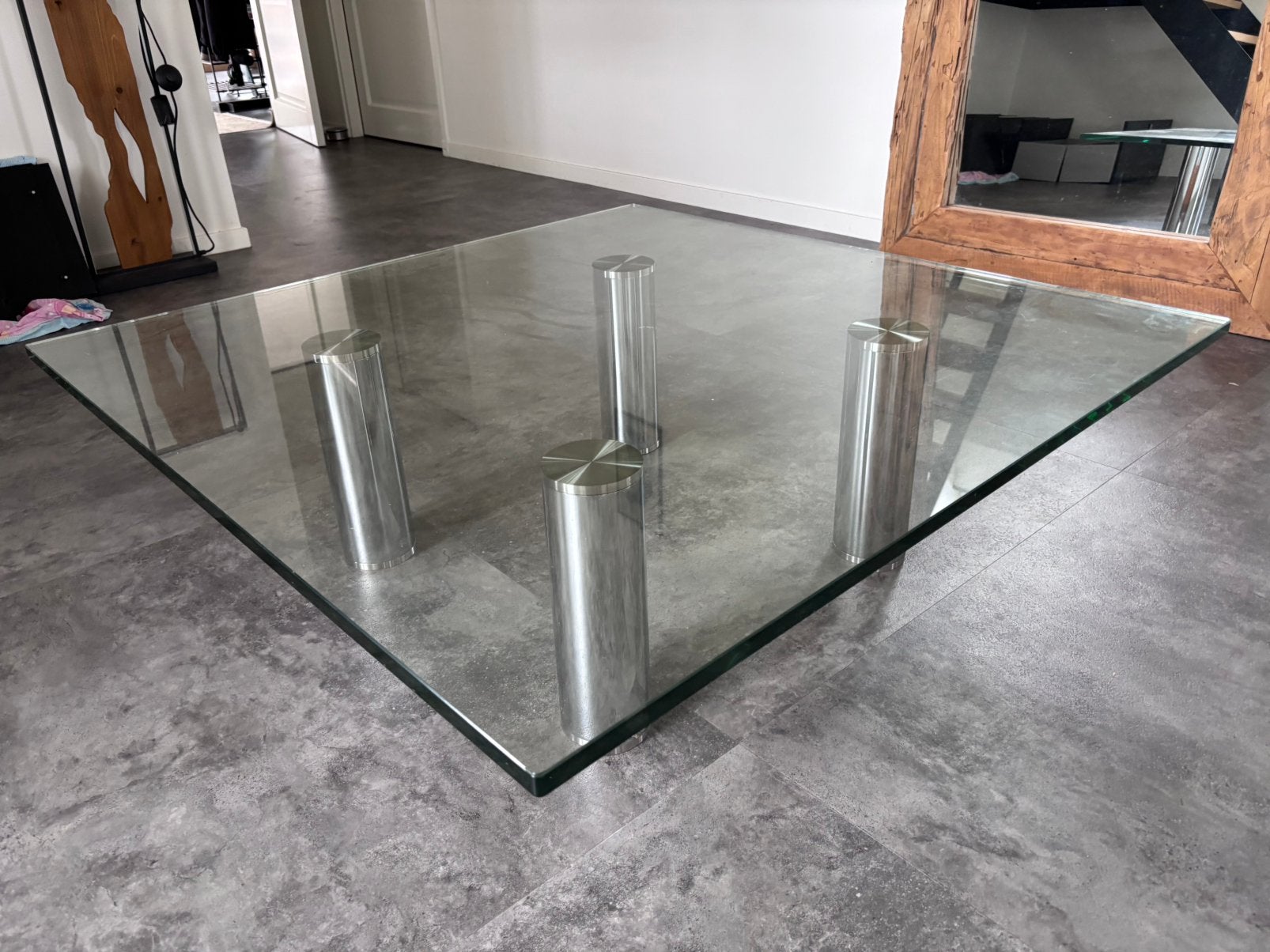 Glazen salontafel van Marco Zanuso voor Zanotta, Huis en Inrichting, Ophalen, Gebruikt, 100 tot 150 cm, 50 tot 100 cm