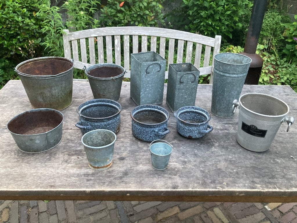 zink zinken metalen teiltjes emmers potten potjes emmertjes, Gebruikt, Minder dan 30 cm, Minder dan 60 cm, Rond