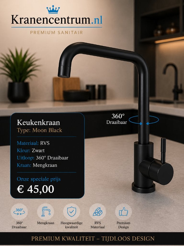 Keukenkraan Zwart type: MOON Design mengkraan