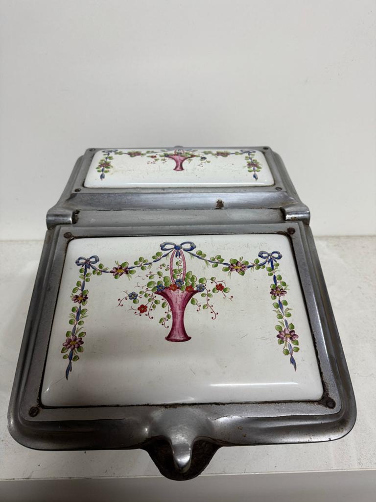 Antieke gietijzeren kolenkit met emaille decoratie, Ophalen of Verzenden
