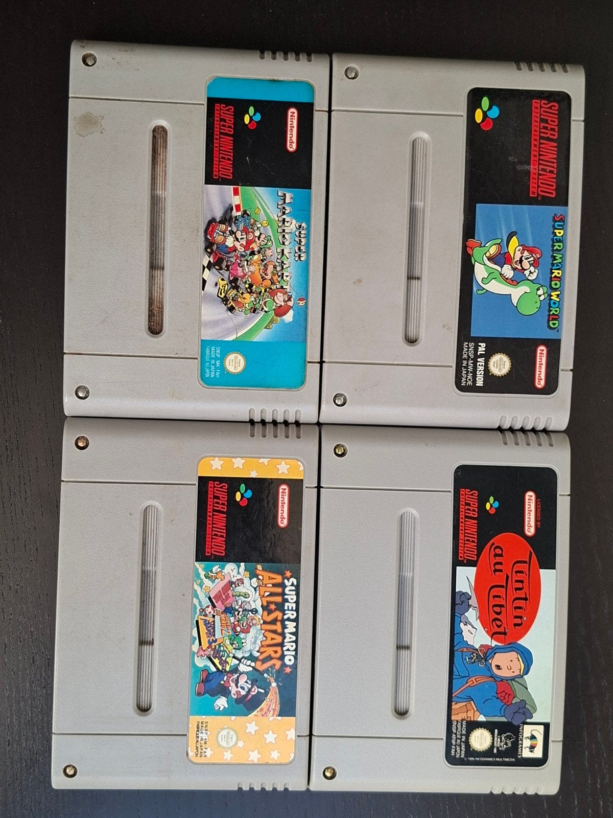 SNES Games: Mario World, Kart, Allstars & Tintin (Gebruikt), Spelcomputers en Games, Games | Nintendo Super NES, Ophalen of Verzenden