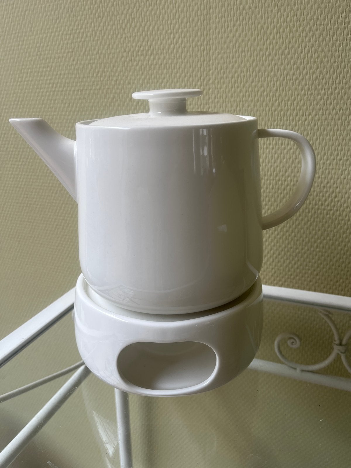 Nieuw HEMA Witte theepot met theelichtje - Zo goed als nieuw, Huis en Inrichting, Theepot/fluitketel, Ophalen of Verzenden, Zo goed als nieuw
