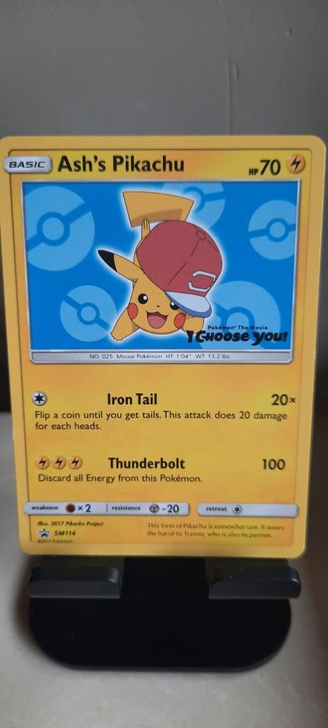 Ash's Pikachu Pokémon Kaart SM114 - I Choose You! Promokaart, Ophalen of Verzenden, Zo goed als nieuw, Losse kaart