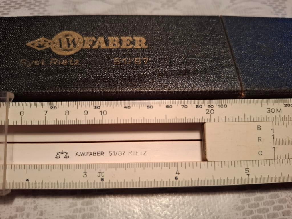 Vintage Faber 51/87 rekenlineaal met originele verpakking, Antiek en Kunst, Ophalen of Verzenden