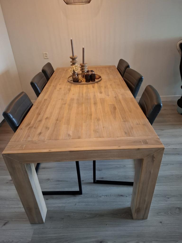 Nette eethoek met 6 stoelen - 220x100 cm, Huis en Inrichting, Complete eetkamers, Ophalen of Verzenden, 4 tot 6 stoelen