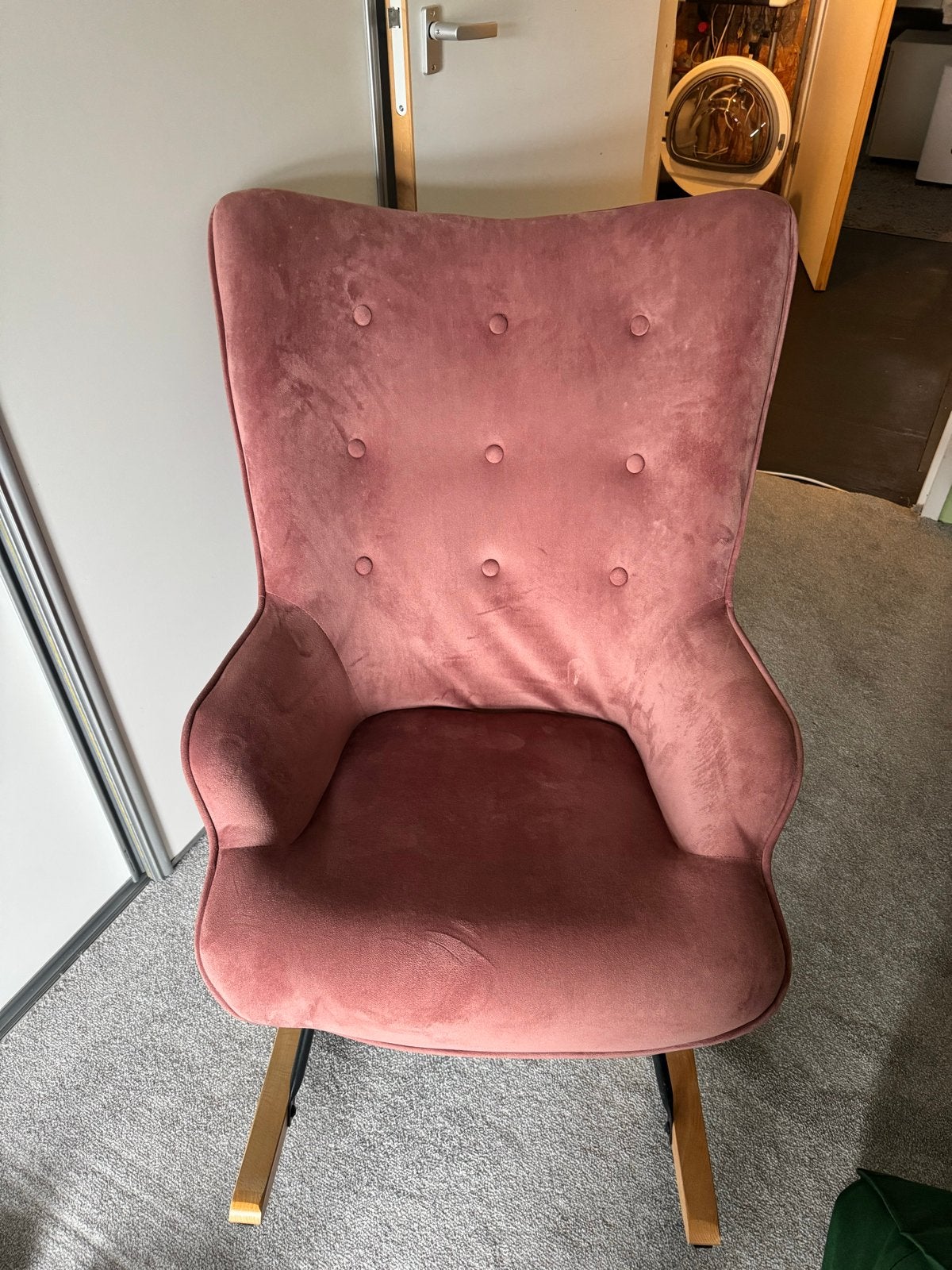 Roze fluwelen schommelstoel - Comfortabel en stijlvol, Ophalen, Gebruikt, Overige kleuren, Eén