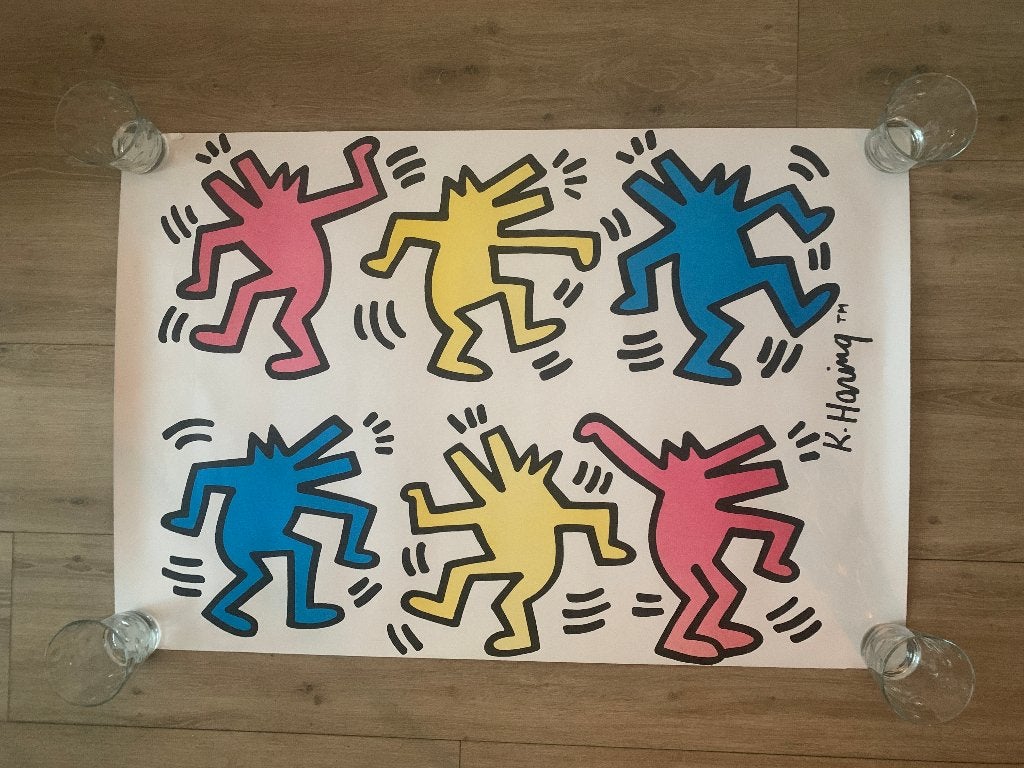 KEITH HARING poster 'dancing dogs', Gebruikt, Rechthoekig Liggend, Ophalen of Verzenden, A1 t/m A3