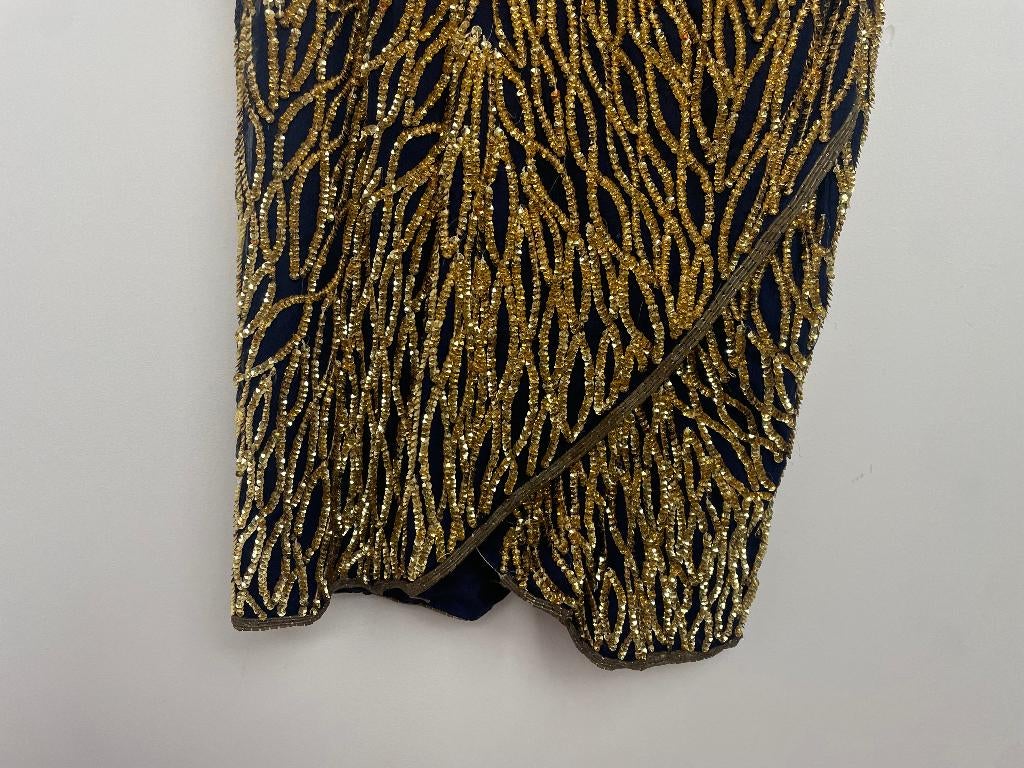 Laurence Kazar jurk maat S met pailletten blauw goud zijde, Kleding | Dames, Blauw, Vintage, Vintage, Ophalen of Verzenden