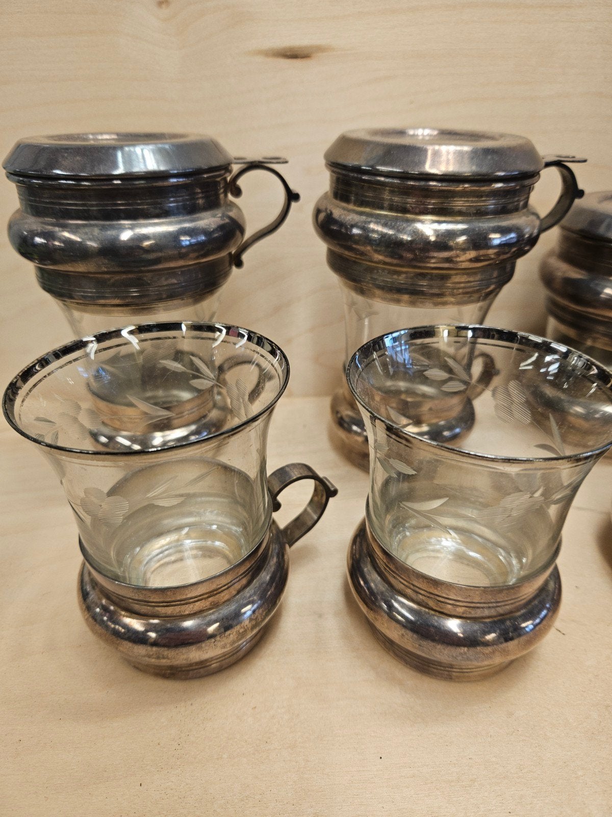 Verzilverde theeglashouders met glazen inzet (8 stuks), Antiek en Kunst, Ophalen of Verzenden, Zilver