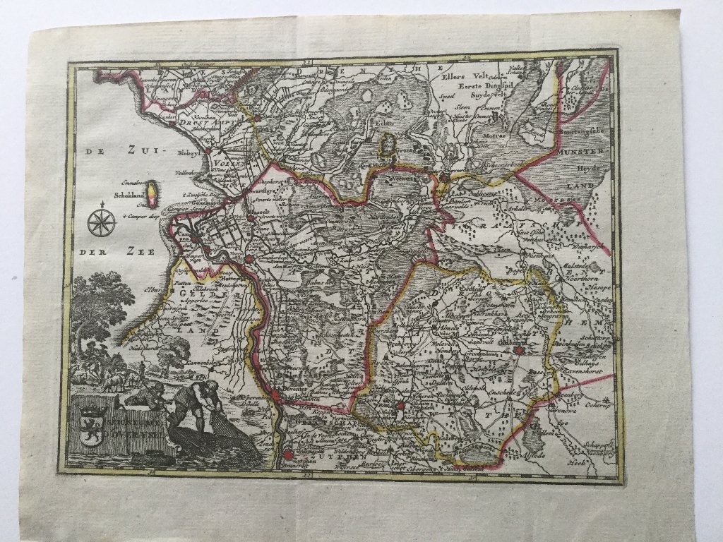 Zwolle, Kampen, Zutphen, Overijssel, 1740, Antiek en Kunst, Kunst | Etsen en Gravures, Cartografie, Met tekst, 25 cm, 21 cm
