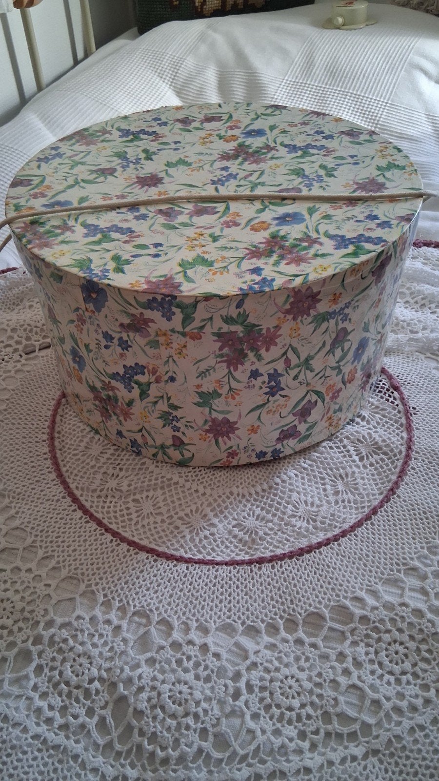 Vintage Brocante Hoedendoos met Bloemenprint, Ophalen of Verzenden