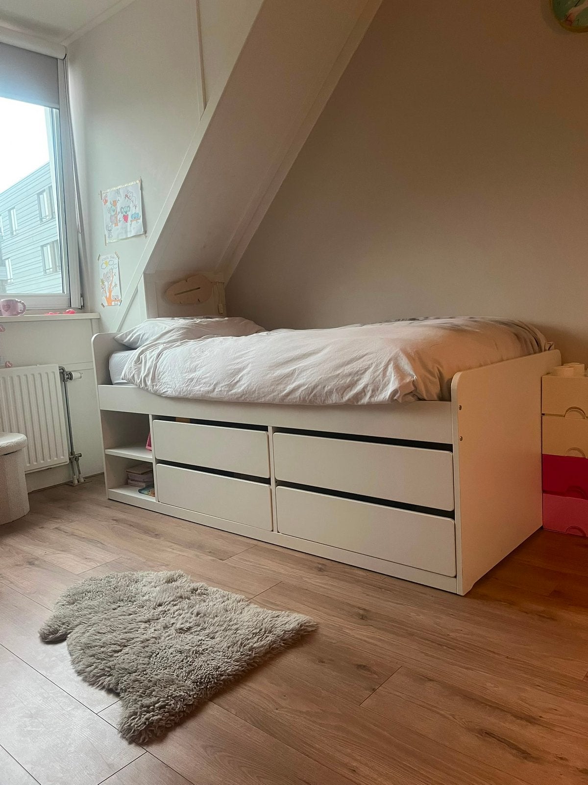 Bed Ikea 90x200 met 4 grote laden, Ophalen, 90 cm, Eenpersoons, Wit