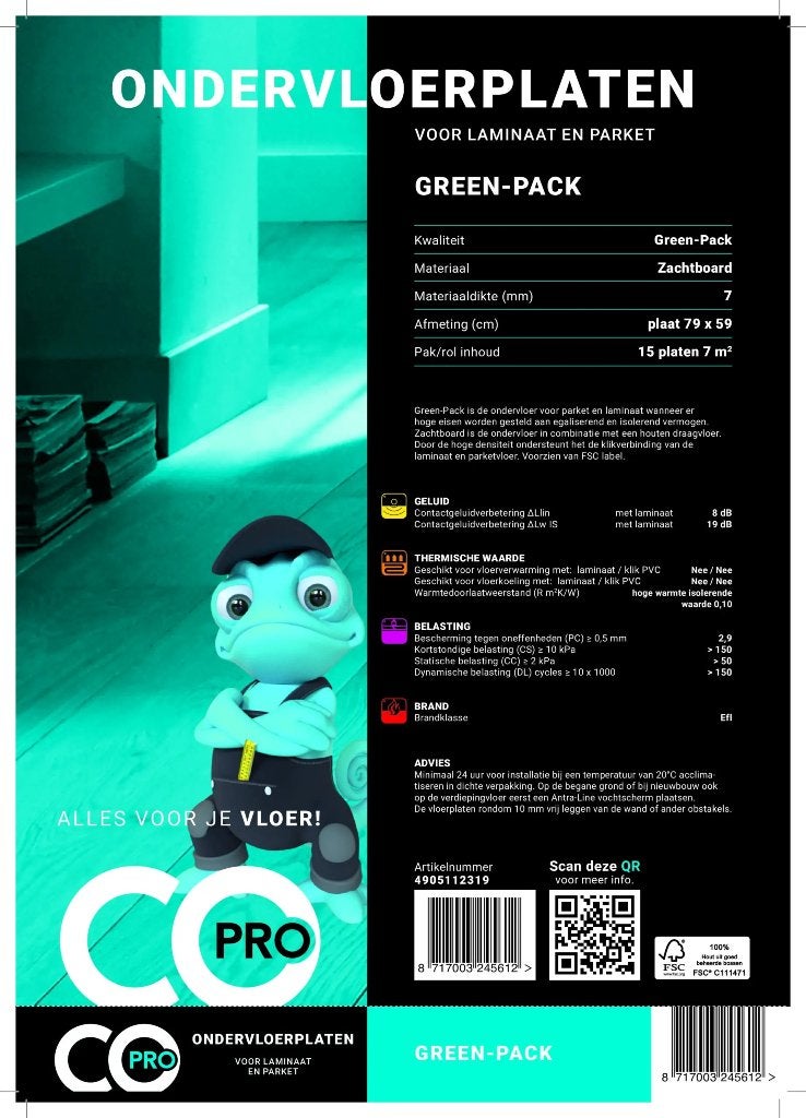 3 pakken (21 m2) Co-pro green-pack ondervloer | 4905112319, Ophalen, Overige materialen, 30 cm of meer, 50 tot 150 cm