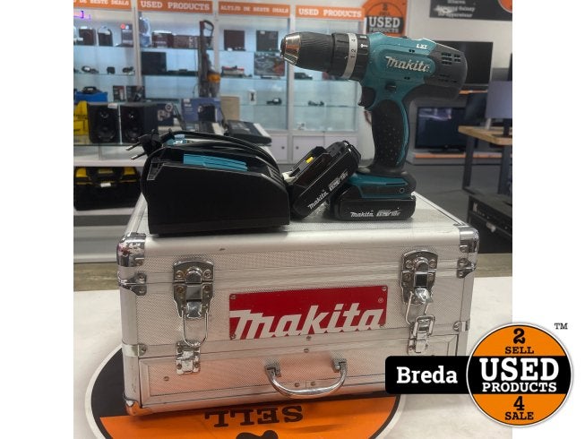Makita DHP 453 - 2x 1.5Ah Accu - Acculader - koffer, Makita, Zo goed als nieuw, Support@makita.com, Makita Corporation, 3-11-8, Sumiyoshi-cho, 
Anjo, Aichi 446-8502
Japan