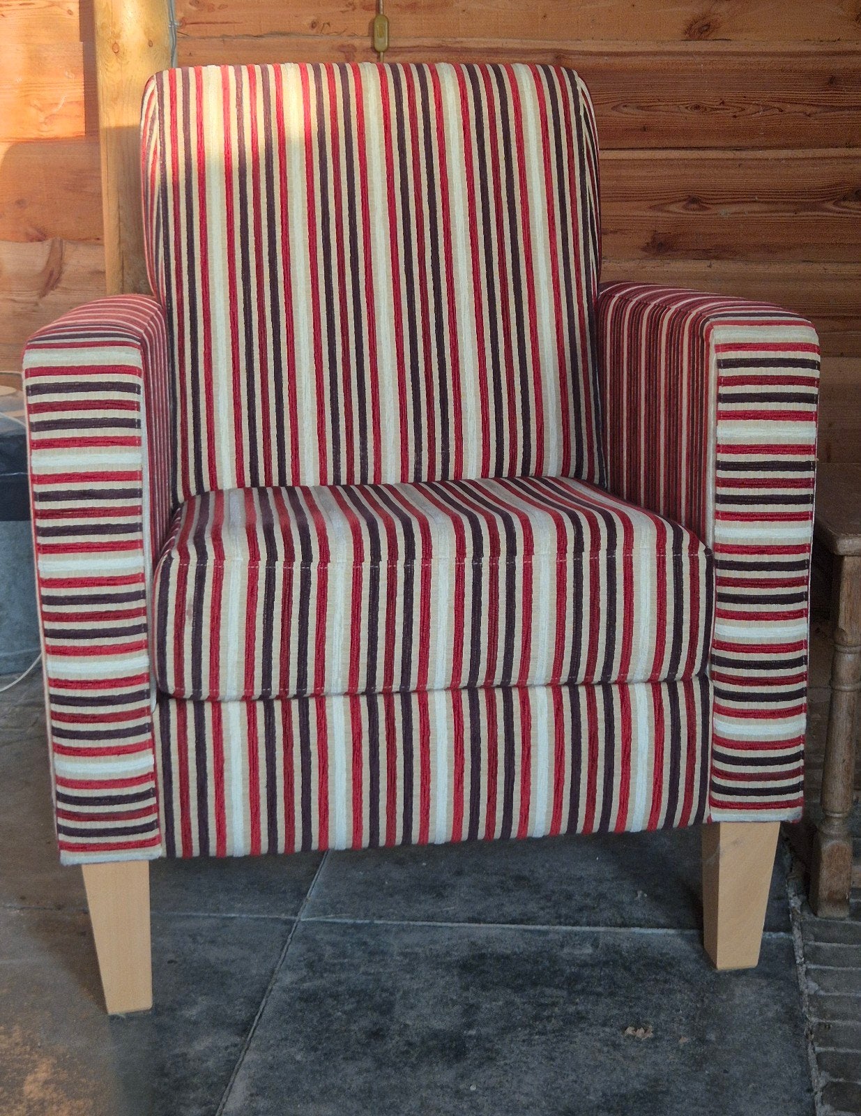 Twee fauteuils gestreept - Roomwit, rood, bruin en, Ophalen, Twee, Overige kleuren, Zo goed als nieuw