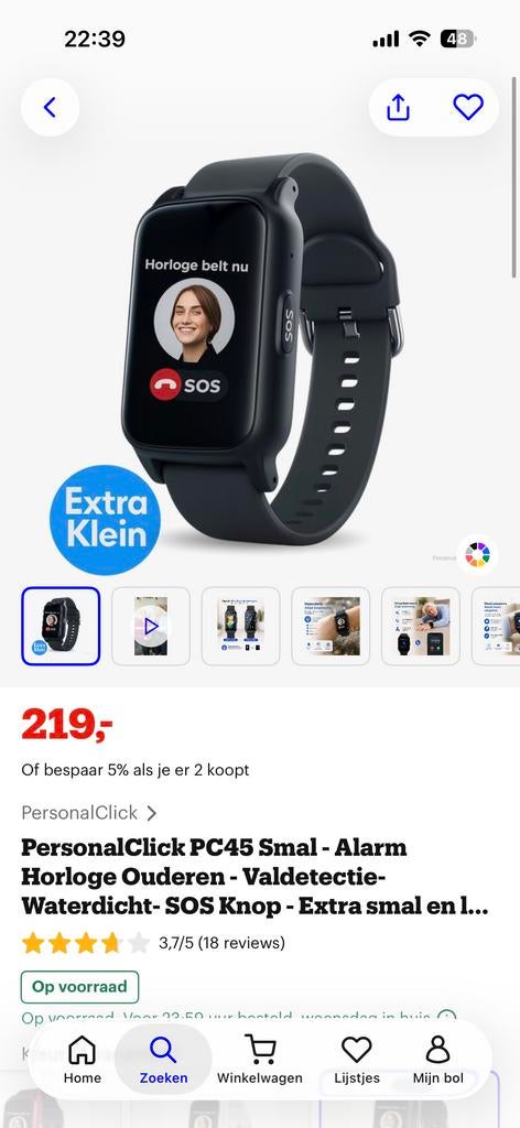 PersonalClick PC45 Smal - Alarm Horloge Ouderen, Hartslag, Zwart, Ophalen of Verzenden, Zo goed als nieuw