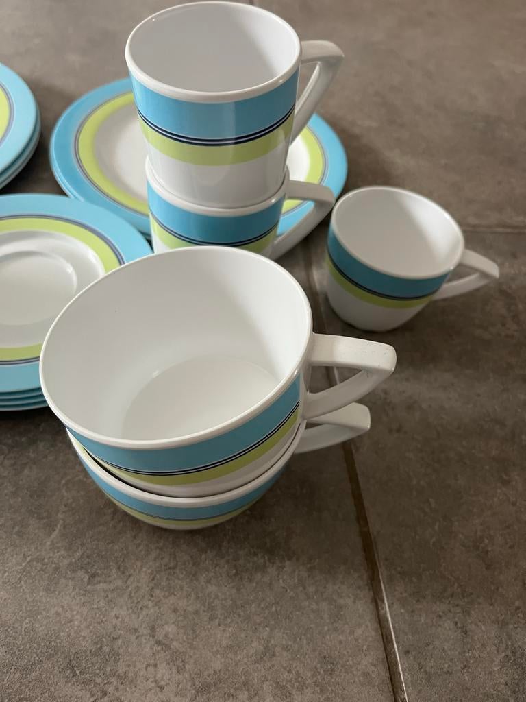 Mepal servies set: borden, kommen, kopjes - blauw/groen, Ophalen, Gebruikt, Keramiek, Overige stijlen