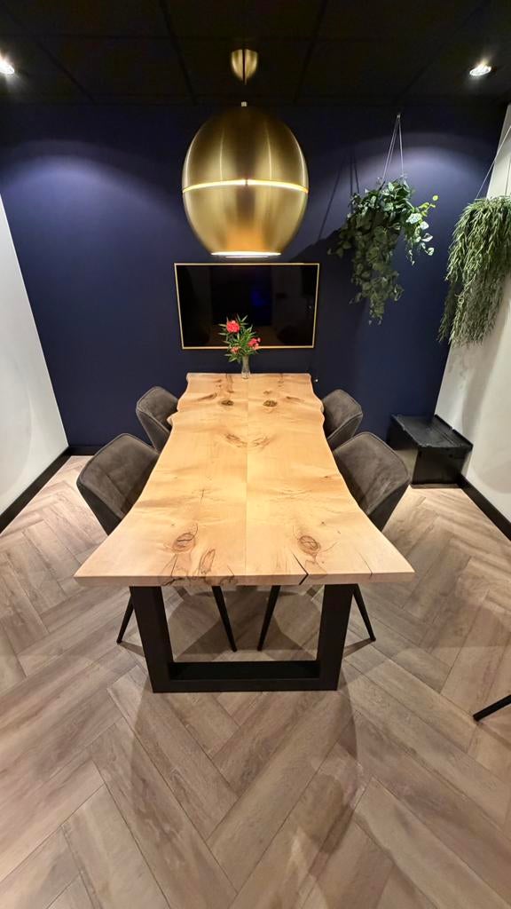 Boomstamtafel Esdoorn, Huis en Inrichting, Tafels | Eettafels, Zo goed als nieuw, 50 tot 100 cm, 200 cm of meer, Vier personen