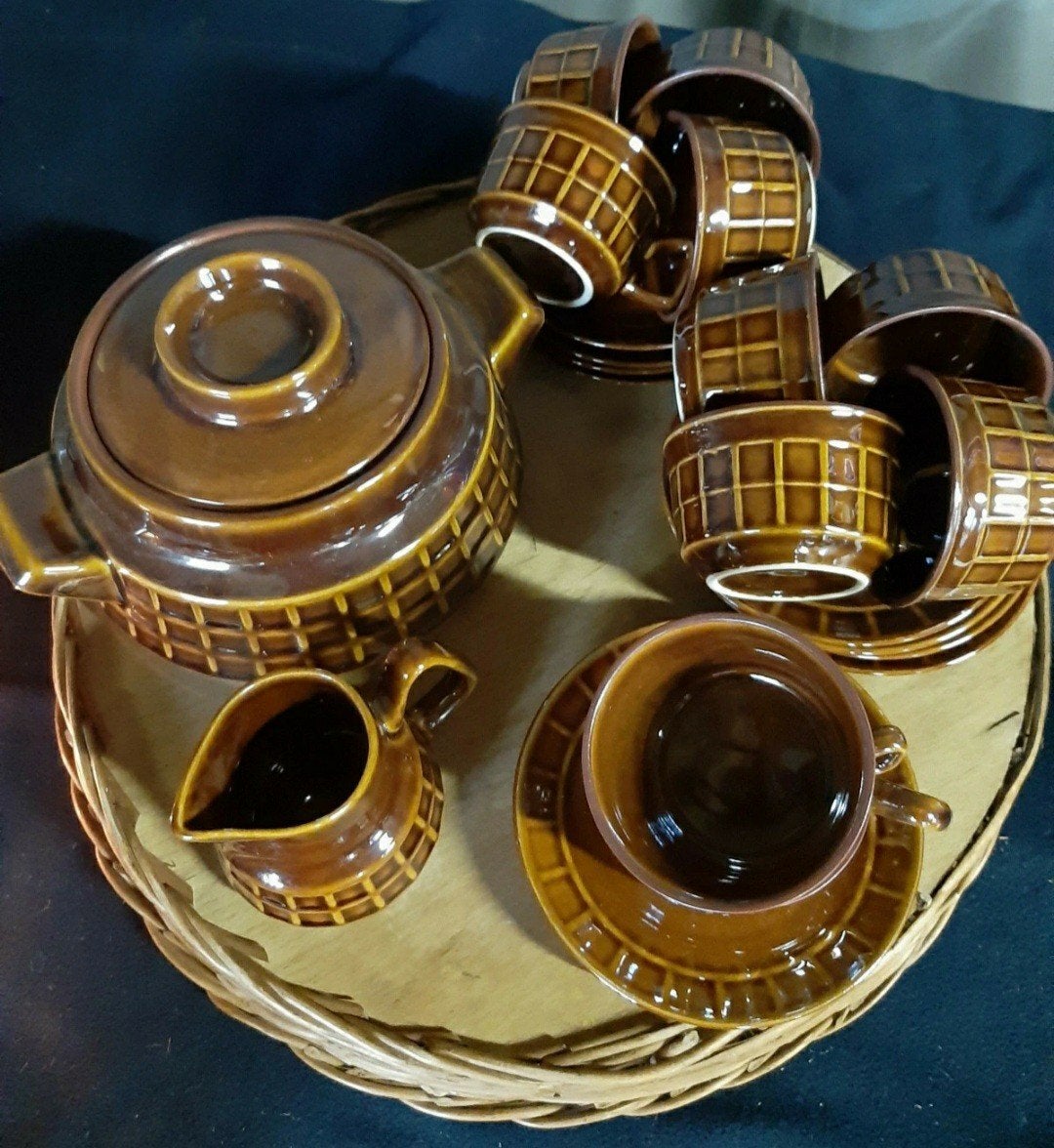 Vintage Pruszkow Keramiek Servies Jaren '70 - Wafelstructuur, Huis en Inrichting, Ophalen of Verzenden