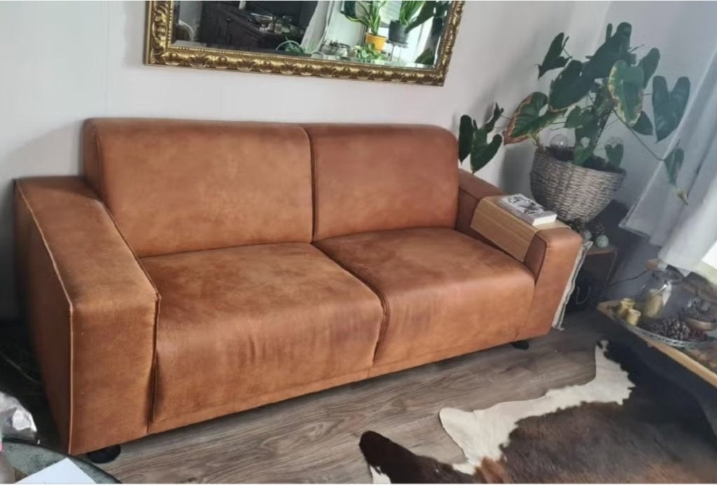 Trendy cognac 2,5/3 -zits bank- Suede-look "ZGAN", Ophalen, Driepersoons, 75 tot 100 cm, Zo goed als nieuw