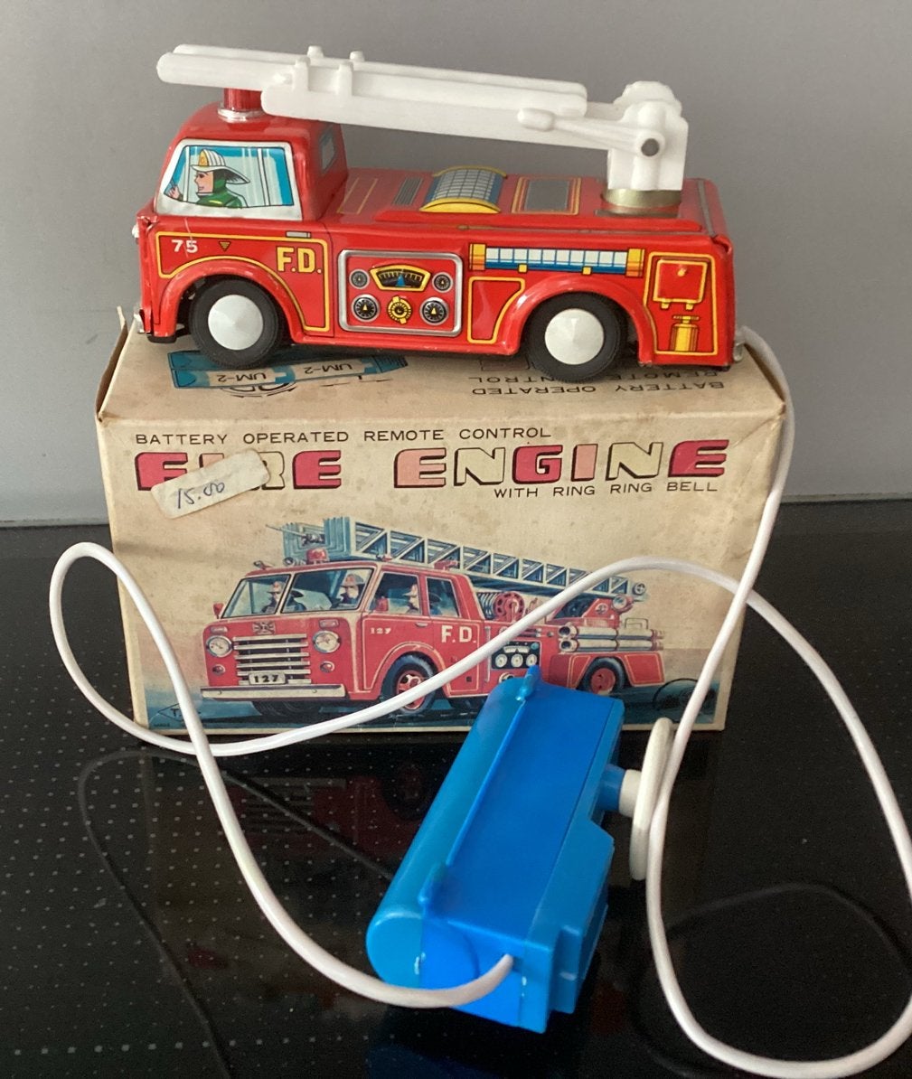 1960s Blikken Brandweerwagen,auto,battery toy ,TT,Japan,OVP, Ophalen