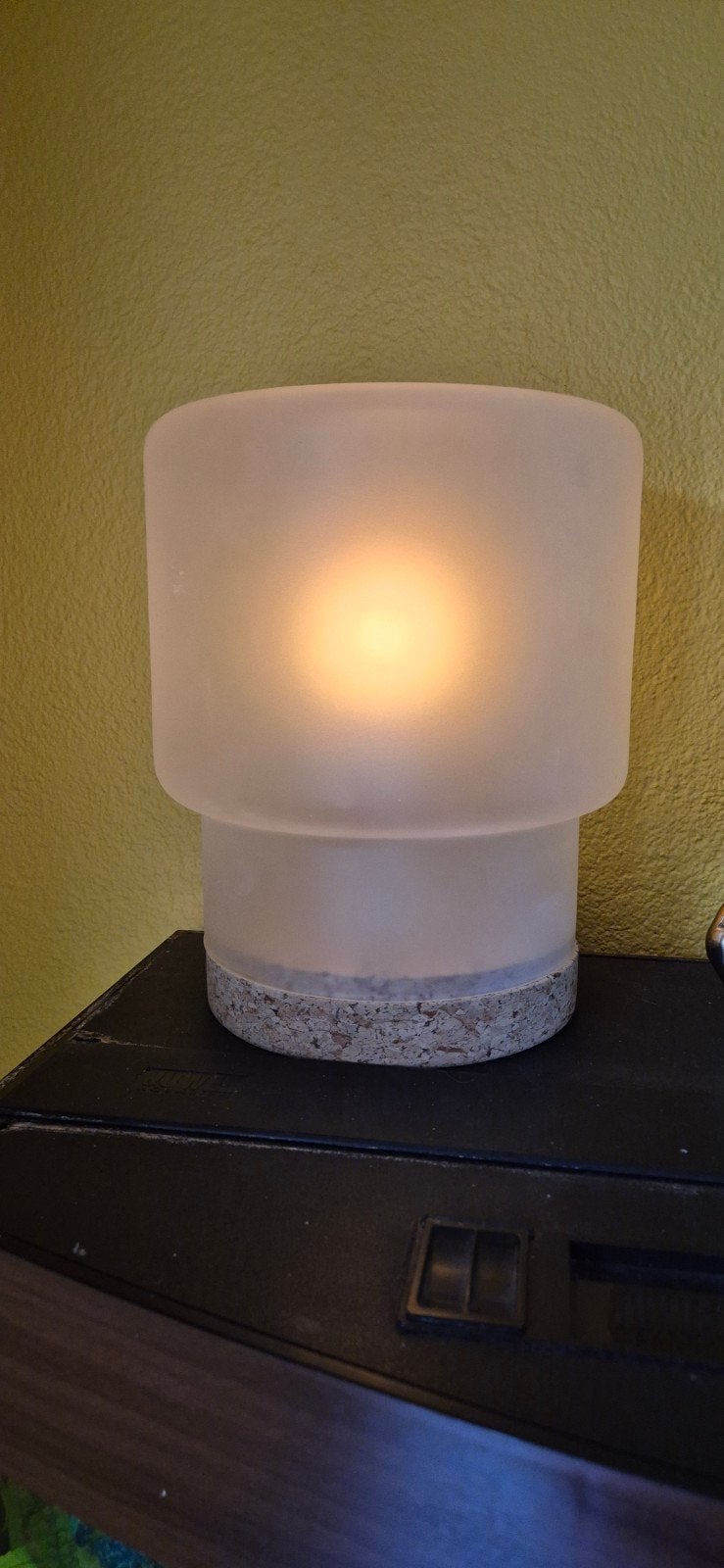 Vintage IKEA Sinnerlig Tafellamp - Frosted Glas & Kurk, Vintage, Glas, Ophalen of Verzenden, Zo goed als nieuw