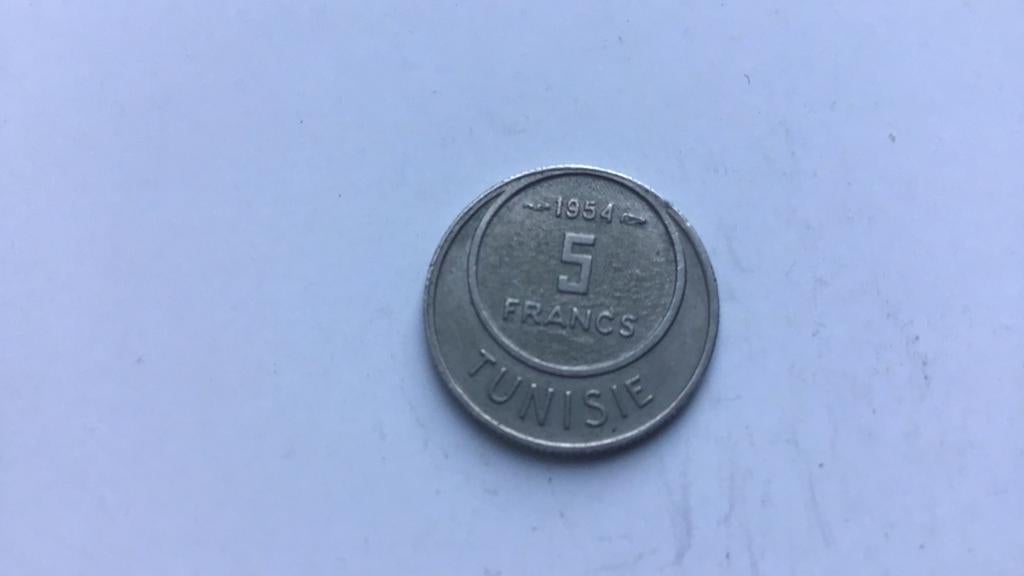 Frans Tunesie 5 francs 1954., Postzegels en Munten, Munten | Afrika, Ophalen of Verzenden