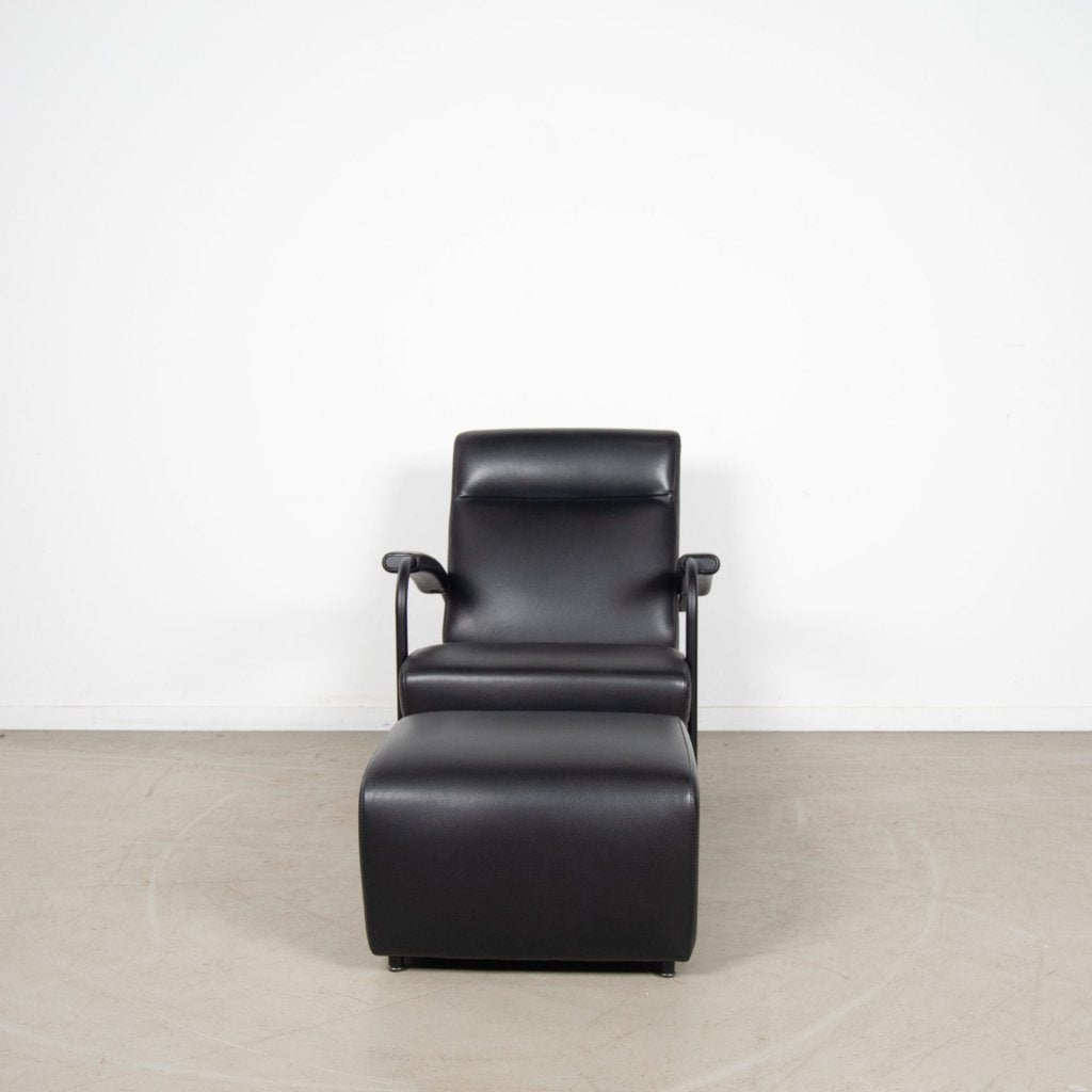 Leolux Scylla Fauteuil Hoog Zwart Leer/Stof + Hocker, Huis en Inrichting, Leolux, Zo goed als nieuw, Niet ingevuld, Niet ingevuld
