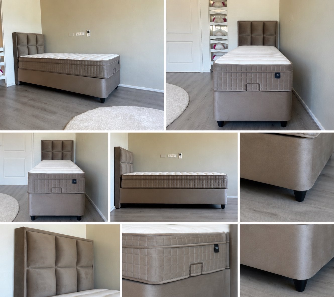 Master Boxspring - 1 persoons opbergbed, Ophalen, 90 cm, Eenpersoons, Beige
