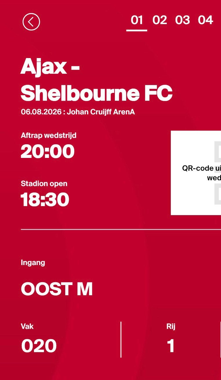 4 x 020 rij 1 Ajax - Shelbourne mobiele  overdracht !, Tickets en Kaartjes, Twee personen