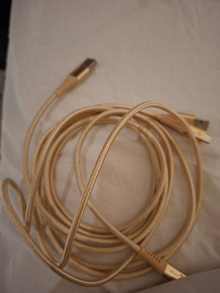 2x Gevlochten Micro USB Oplaadkabel Goud, Audio, Tv en Foto, Ophalen of Verzenden, Zo goed als nieuw, Minder dan 2 meter, Overige kabels