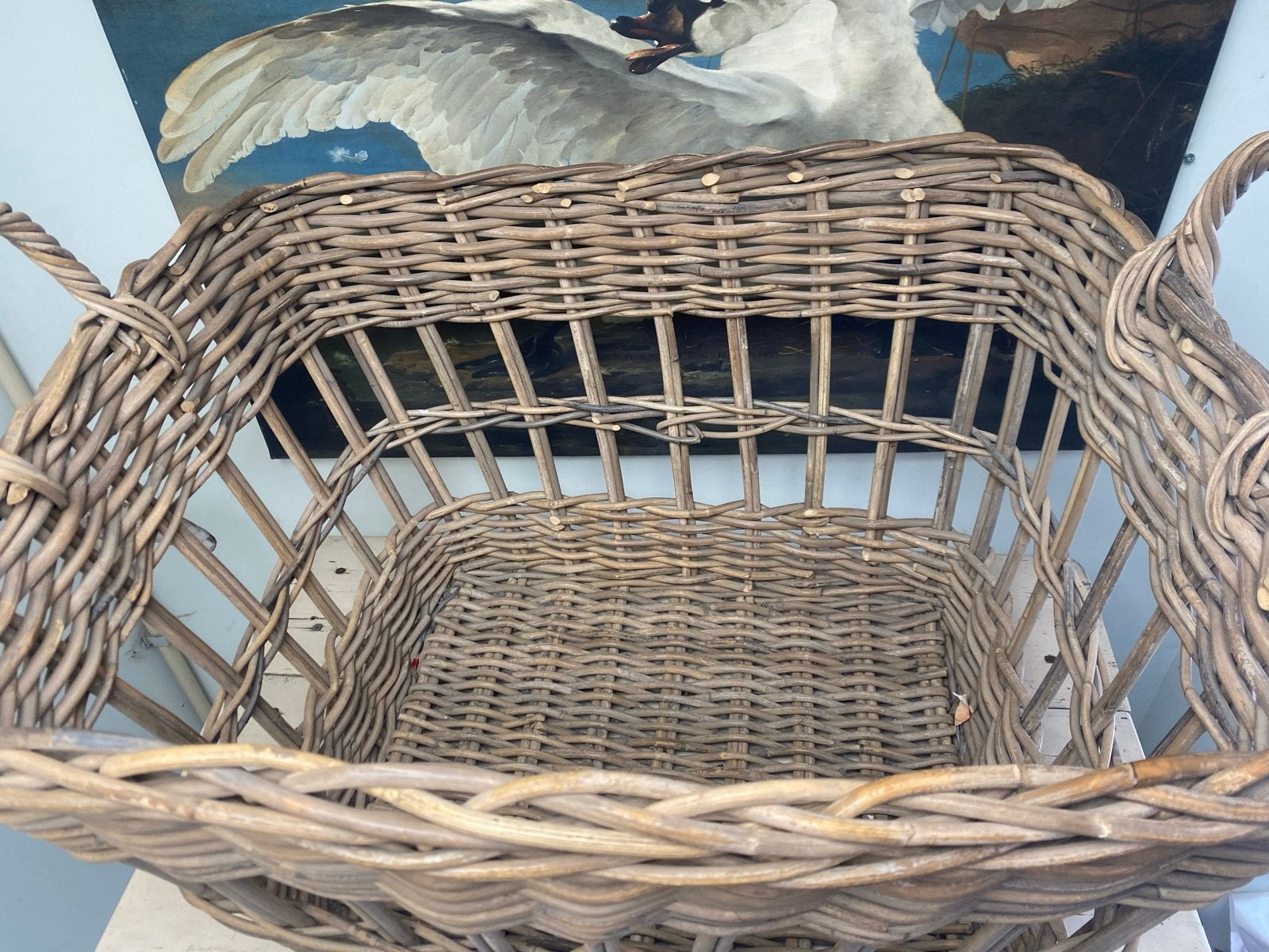 Grote rieten / rotan wasmand / mand met handvatten, Ophalen