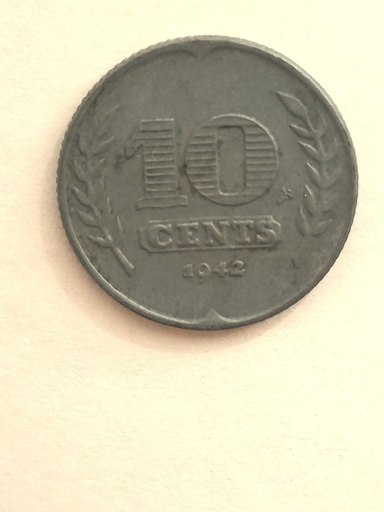 Munt Nederland Zink 10 cent 1942 Duitse Bezetting, Postzegels en Munten, Verzenden, Koningin Wilhelmina, 10 cent, Losse munt