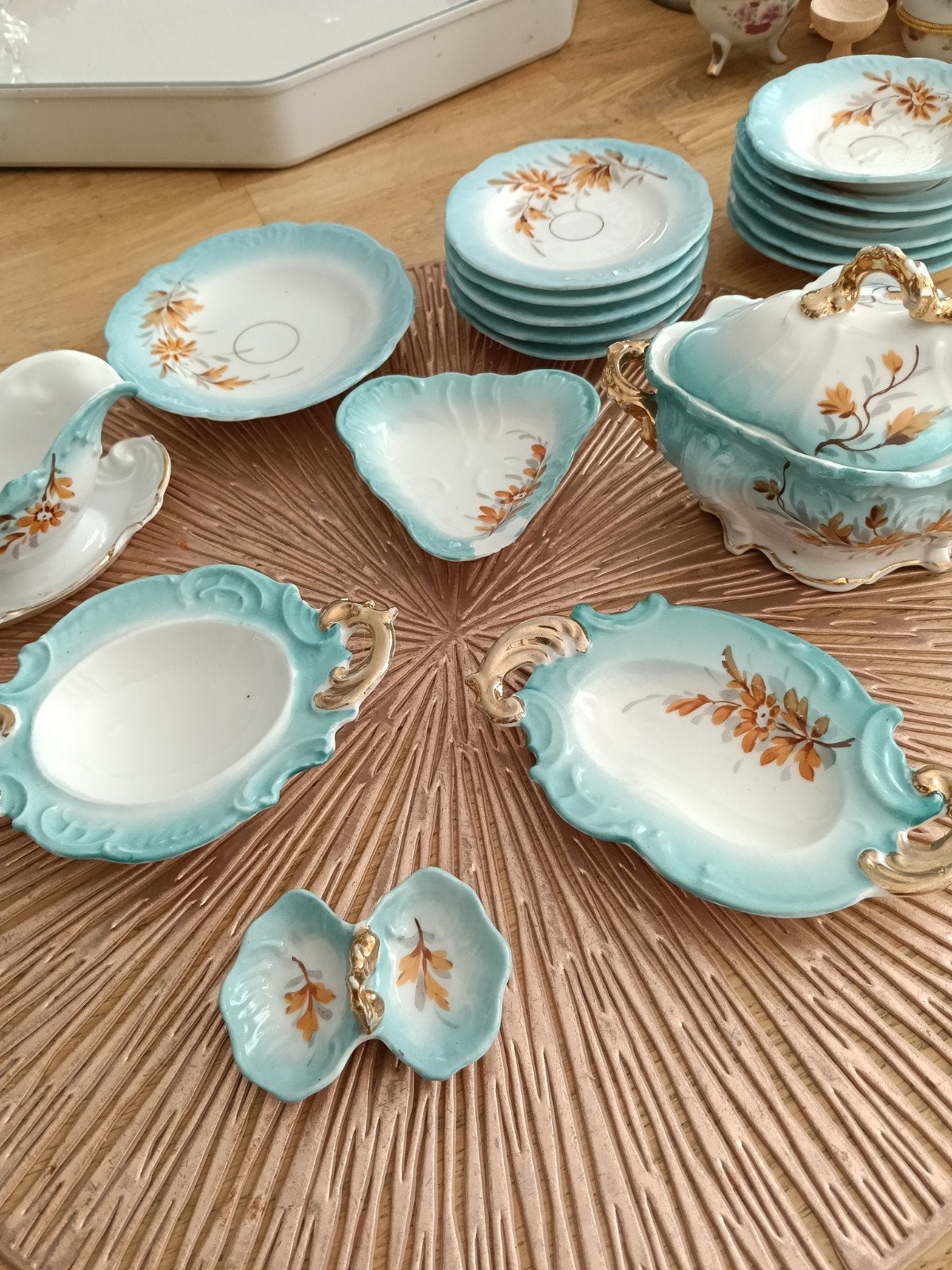 Vintage porseleinen kinderservies met bloemmotief, Ophalen of Verzenden