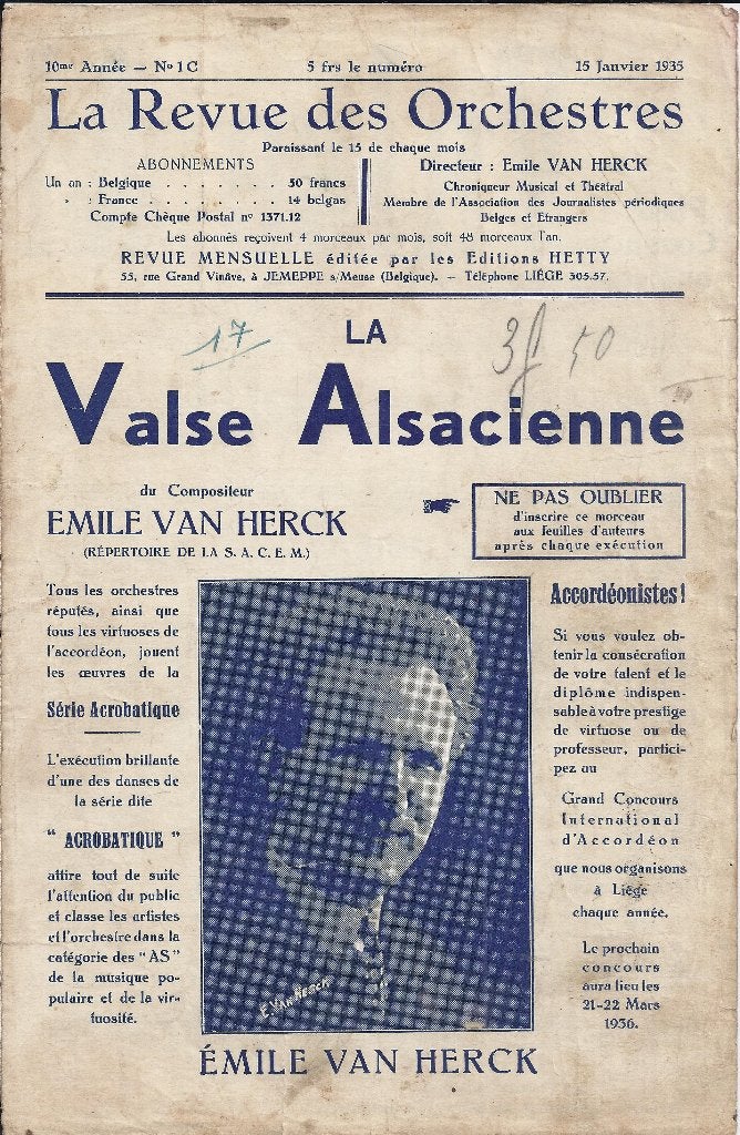 W41 bladmuziek valse alsacienne emile van herck, Muziek en Instrumenten, Bladmuziek, Gebruikt, Klassiek, Ophalen of Verzenden