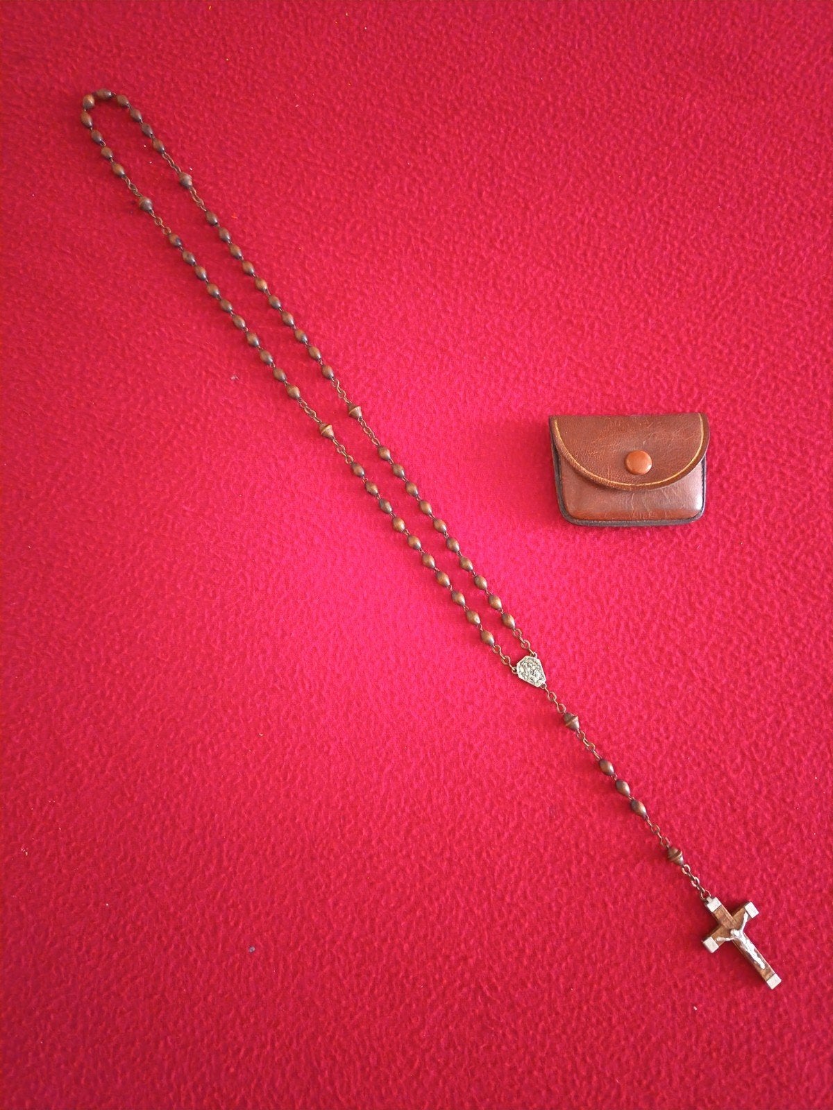 Vintage Rozenkrans met Houten Kralen en Kruisje, Ophalen of Verzenden