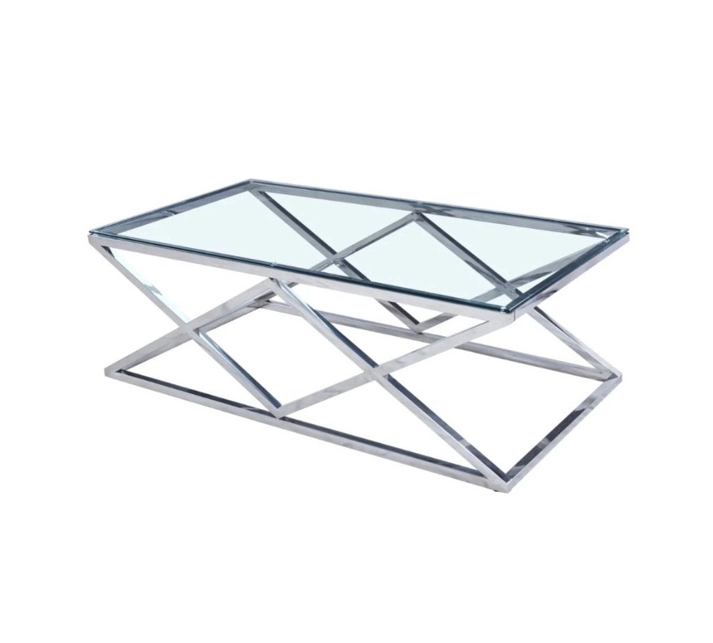 Salontafel glas zilver, Ophalen, Gebruikt, 100 tot 150 cm, 50 tot 100 cm