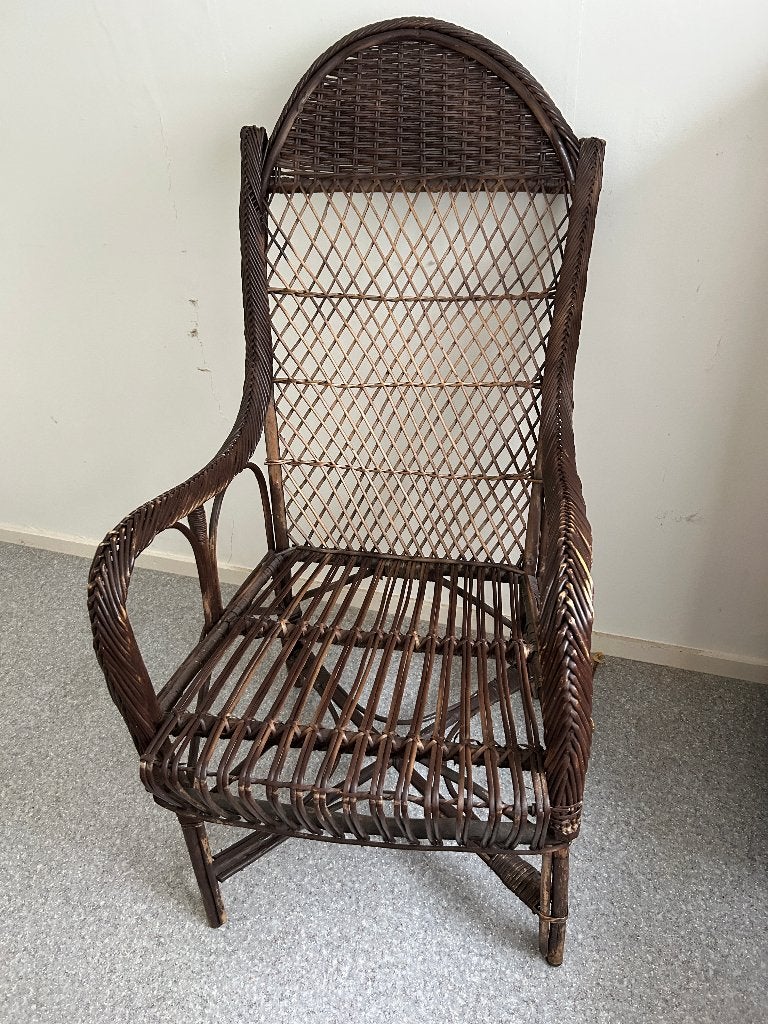 Retro rotan stoel, Huis en Inrichting, Ophalen, Gebruikt, Bruin, Vintage