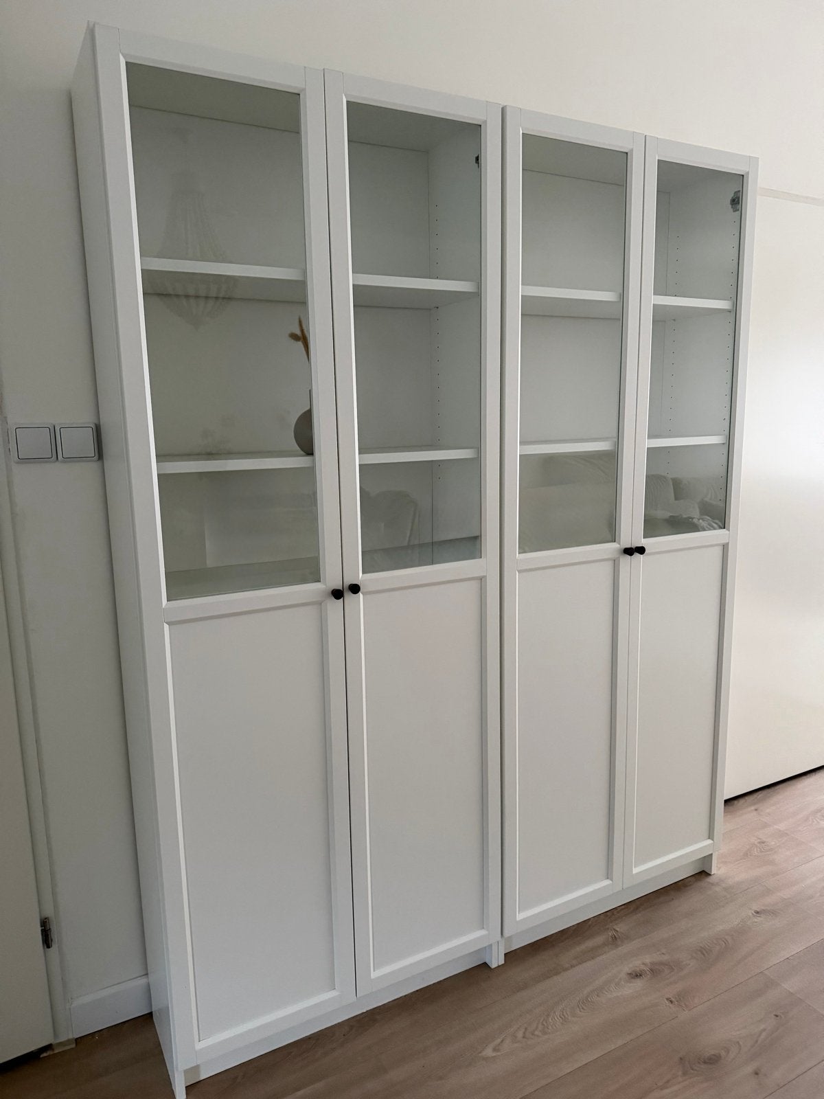 Witte vitrinekasten met glazen deuren - IKEA Billy/Oxberg, Ophalen, Gebruikt, 200 cm of meer, 150 tot 200 cm